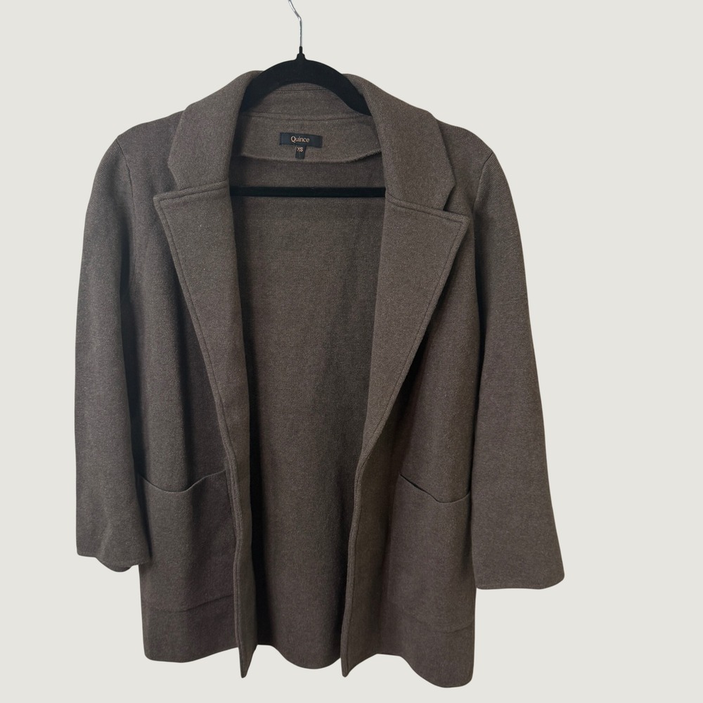 Quince Organic Cotton Knit Cardigan Heather Brown XS Minimalist Fall Layering